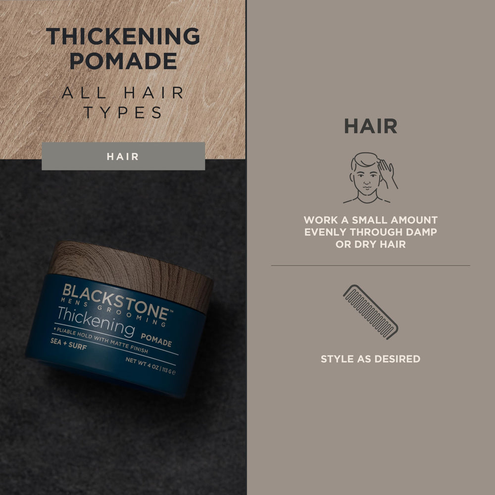 Blackstone thickening pomade hair texture close-up highlights volume for enhanced body.