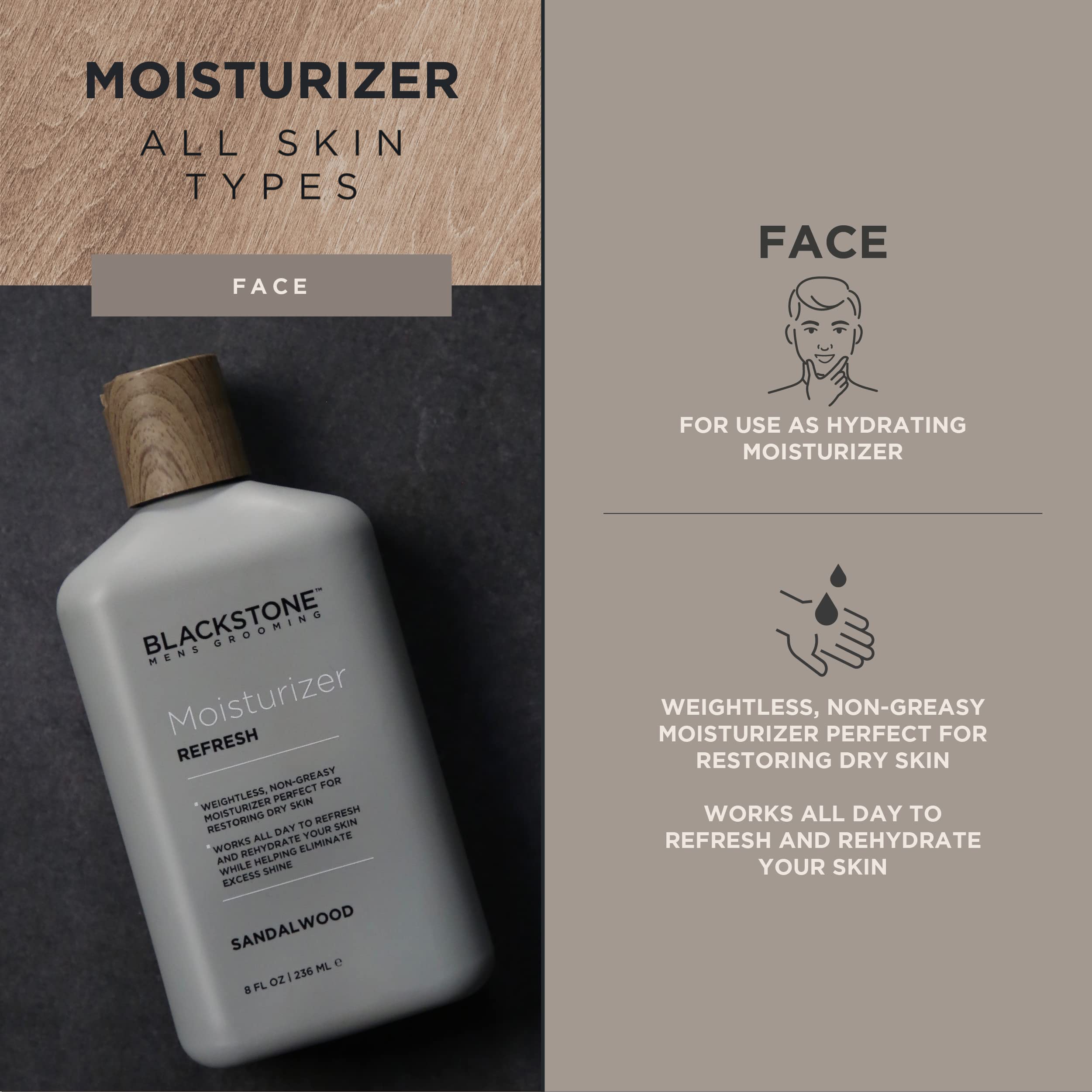 Blackstone Refresh application on face demonstrates quick-absorbing hydration