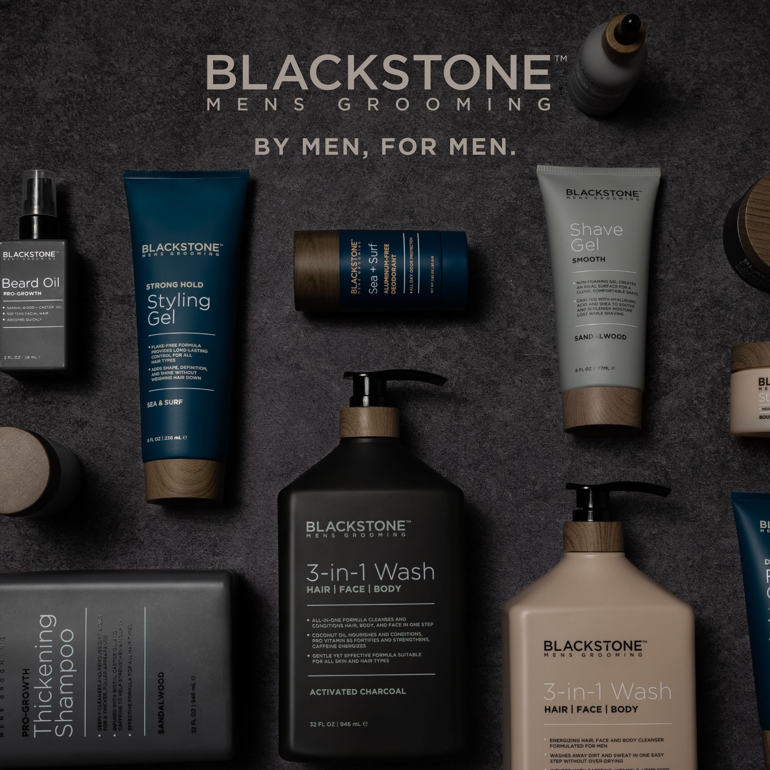 Blackstone paraben-free label communicates a gentler grooming option for daily use.