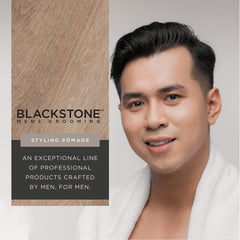 Blackstone pomade ingredients label highlights hempseed and caffeine benefits.