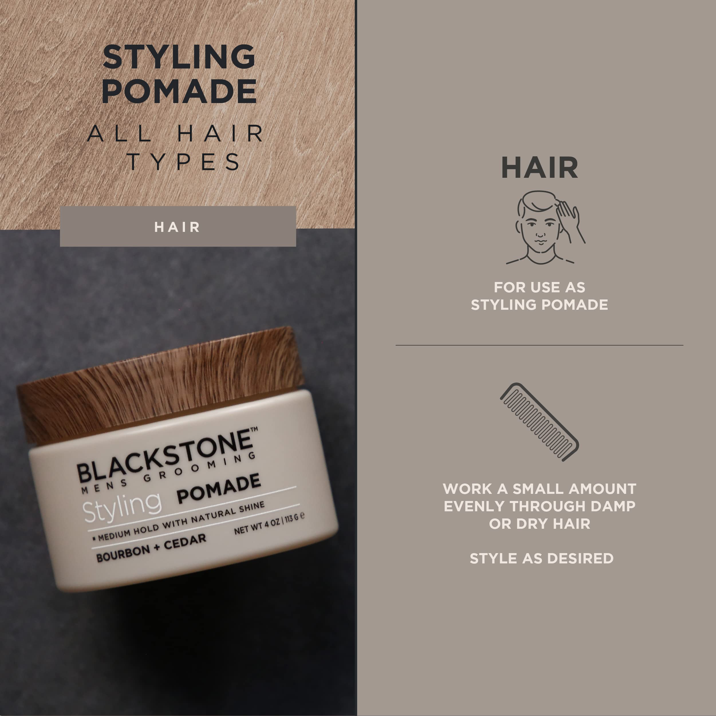 Blackstone pomade medium-hold hands demonstrating easy styling.