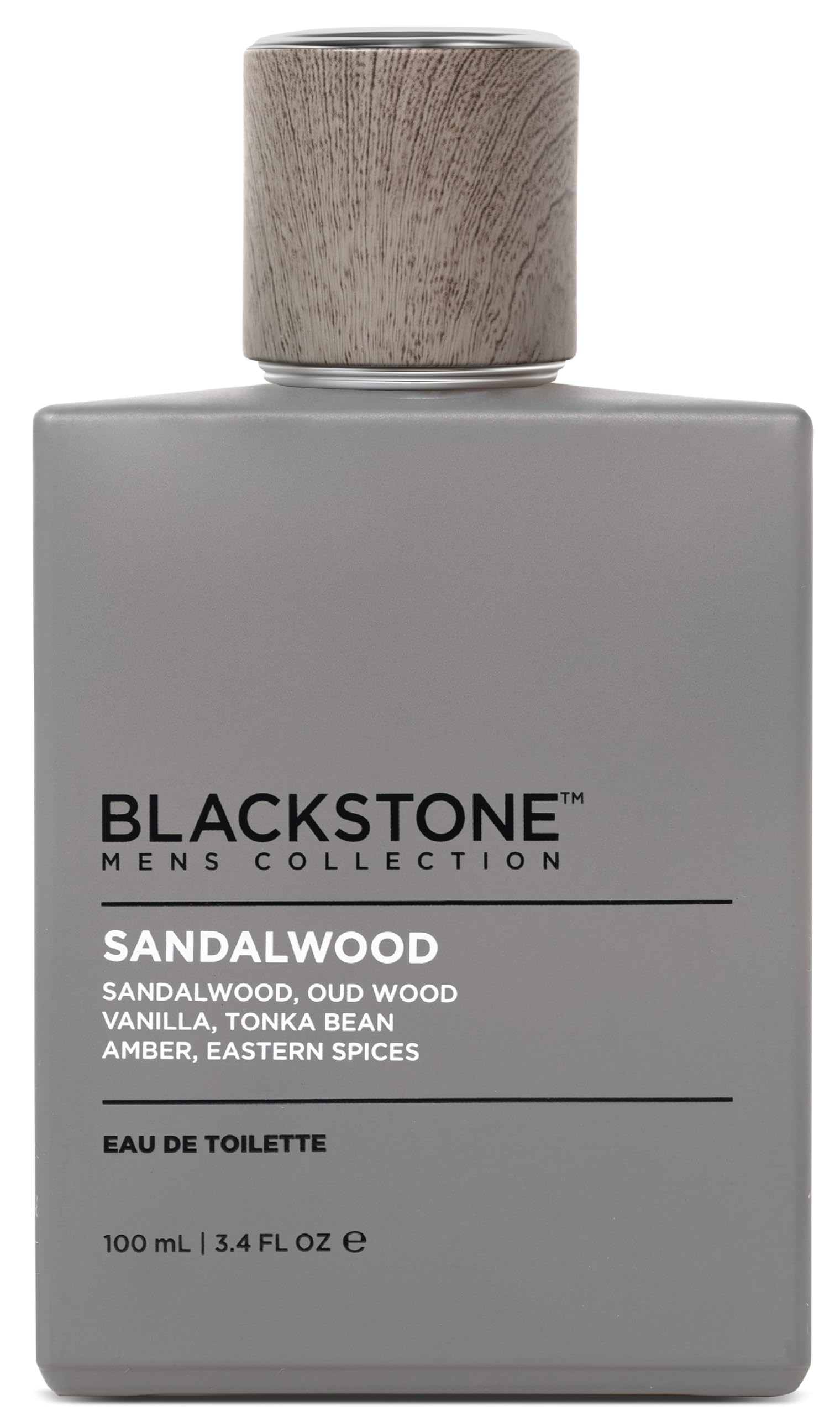 Blackstone Sandalwood Oud Amber bottle shows warm, lasting fragrance for daily wear.