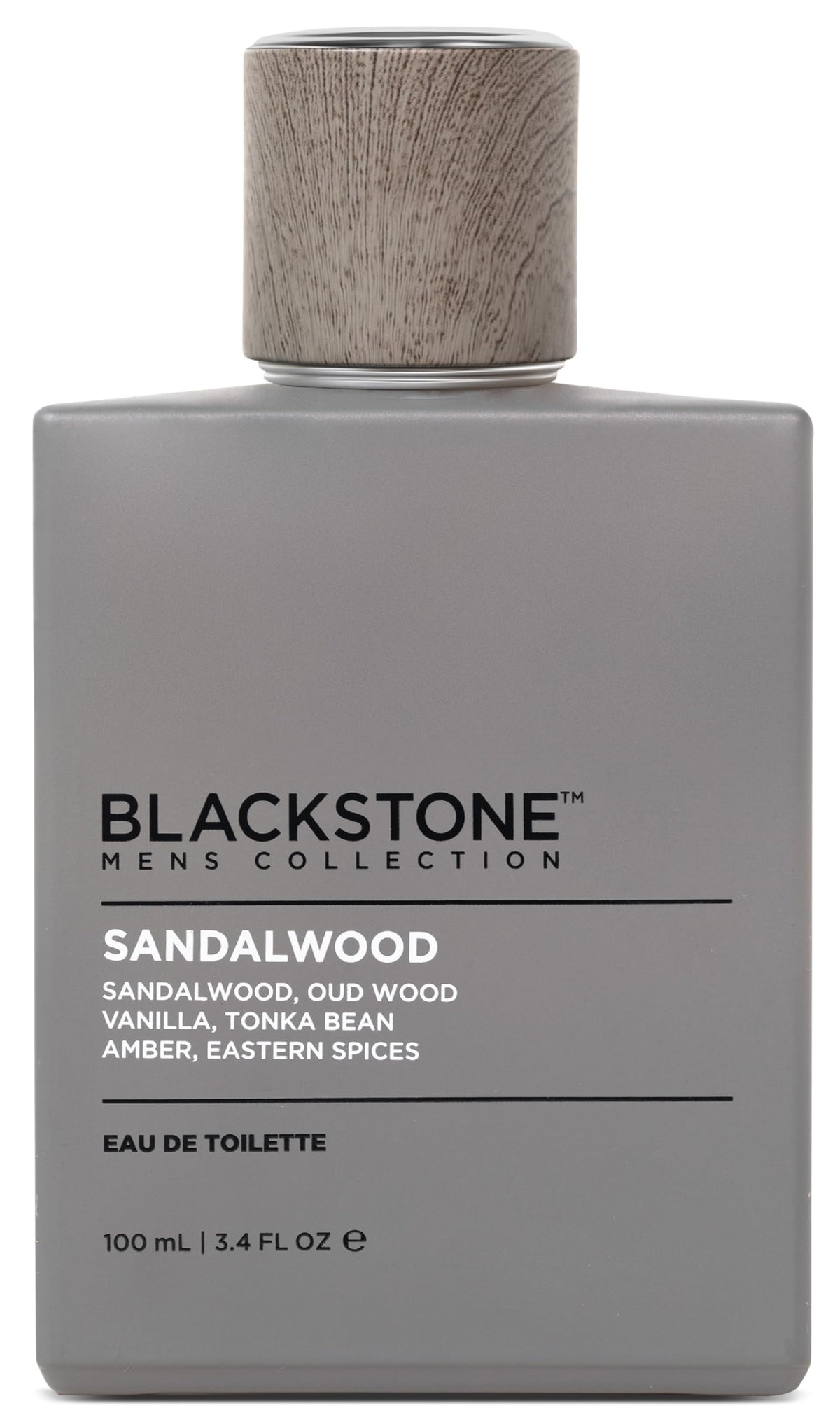 Blackstone Sandalwood Oud Amber bottle shows warm, lasting fragrance for daily wear.