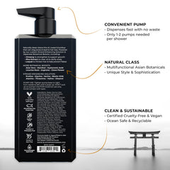 Close-up of Blackwood For Men shampoo bottle showcasing vegan, sulfate-free formula