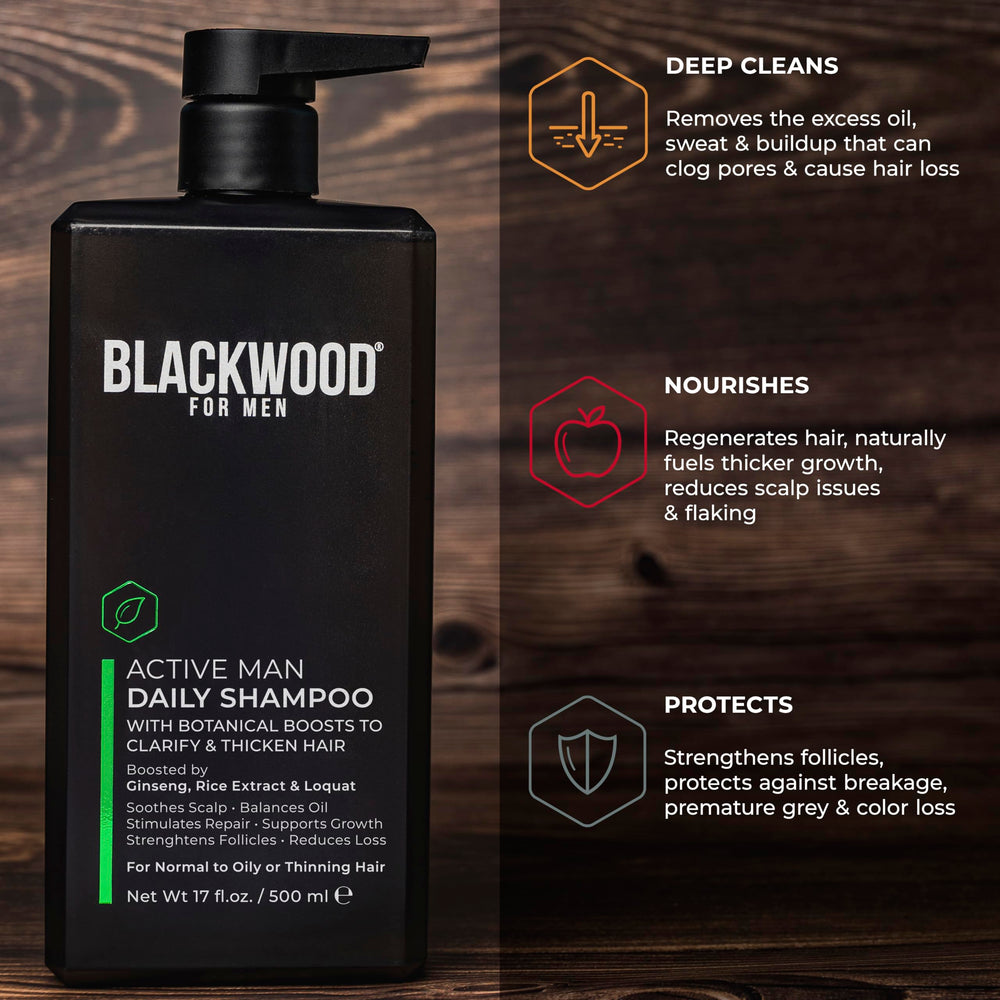 Post-workout use with Blackwood For Men shampoo cleanses scalp and sweat buildup