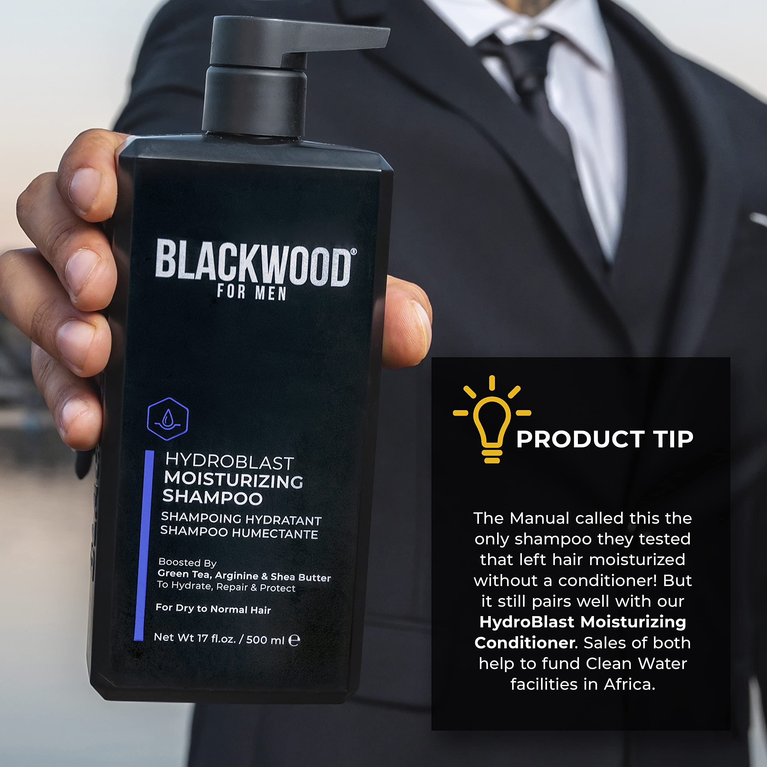Blackwood For Men Hydroblast damp-hair scene demonstrates detangled, ready-to-style locks
