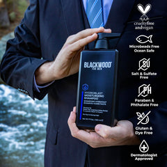 Blackwood For Men Hydroblast shampoo-lather captures rich foam for thorough cleansing