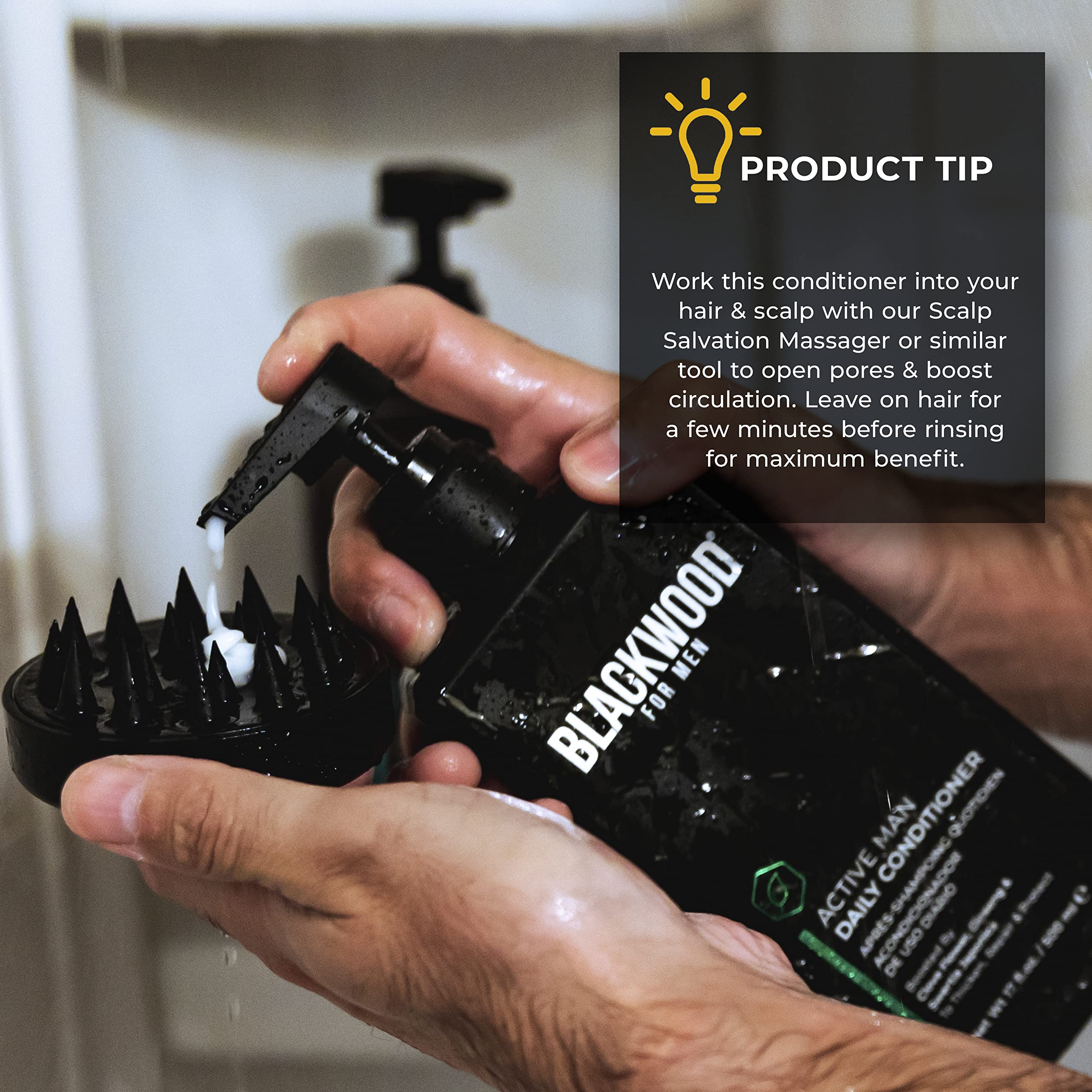 Blackwood For Men Packaging care closeup emphasizes vegan, sulfate-free, paraben-free protection.