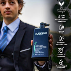 Blackwood For Men Thickening formula texture closeup emphasizes volume boost for thinning hair.
