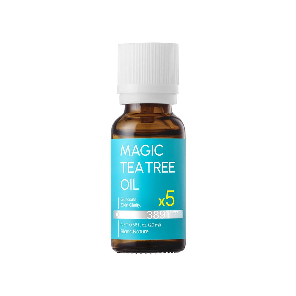 BLANC NATURE Magic Tea Tree Oil bottle closeup for concentrated spot-balancing treatment