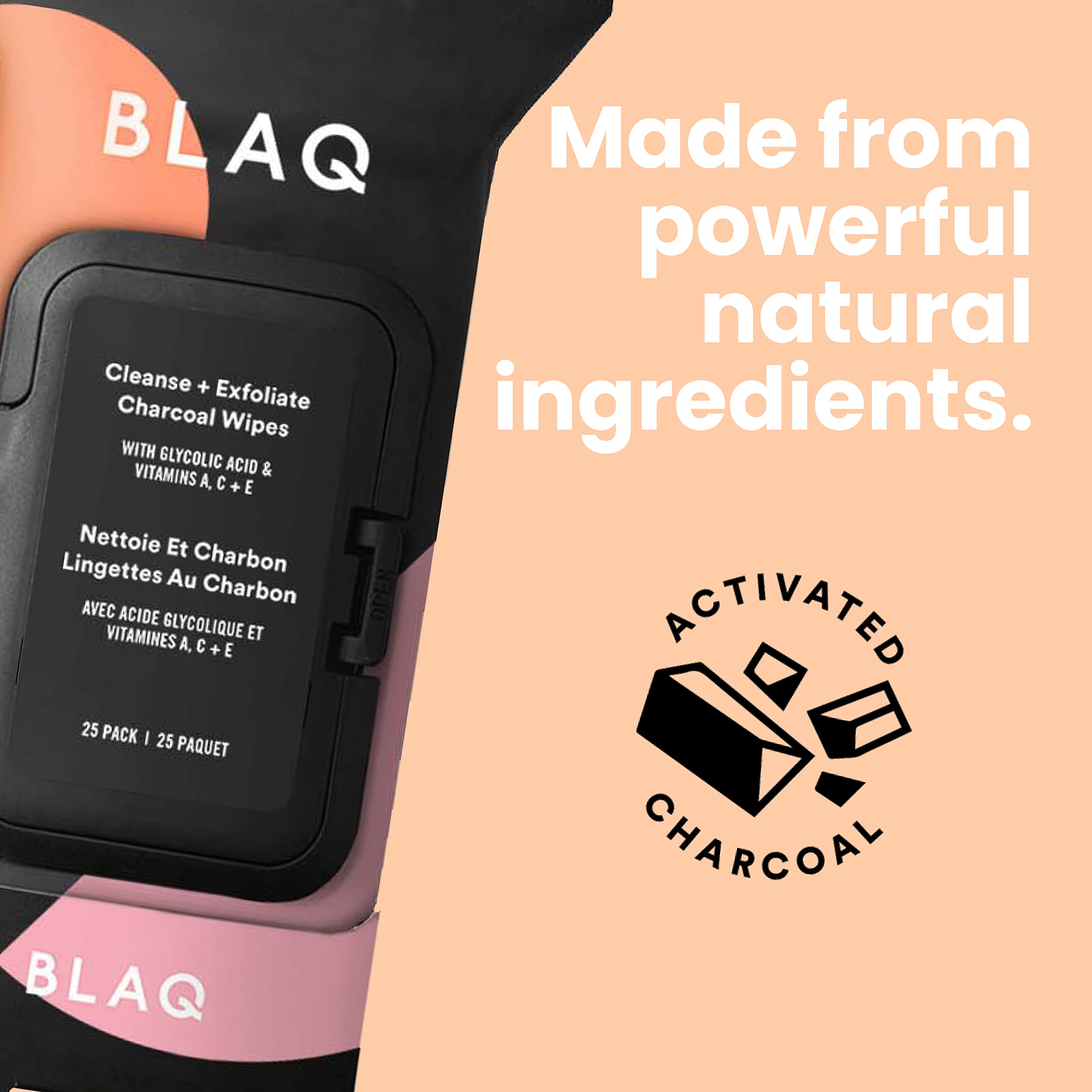 BLAQ facial wipes smooth side performs quick makeup removal and surface cleansing.