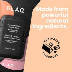 BLAQ facial wipes smooth side performs quick makeup removal and surface cleansing.