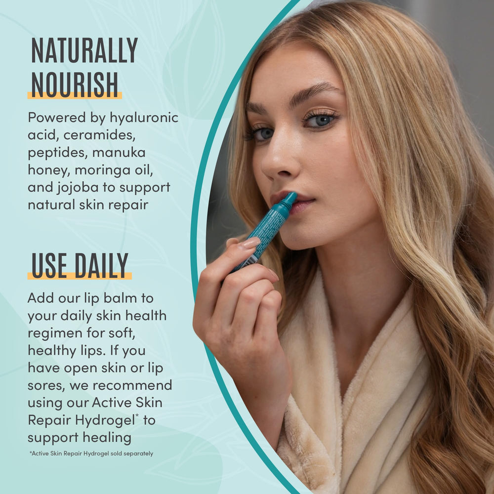 BLDG ACTIVE manuka honey droplets on balm surface suggest natural nourishment.
