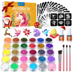 Bledras glitter tattoo kit box showing vibrant contents for creative party looks.