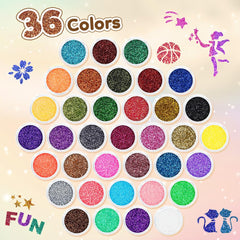 Bledras Glitter Tattoo Set color palette features 36 hues for sparkly designs