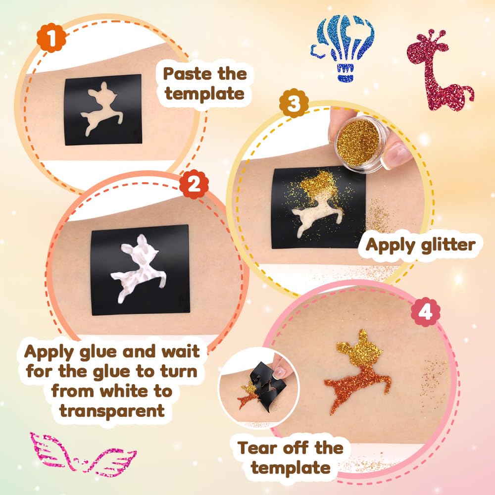 Bledras Glitter Tattoo Set glues provide quick adhesion for kid-friendly art