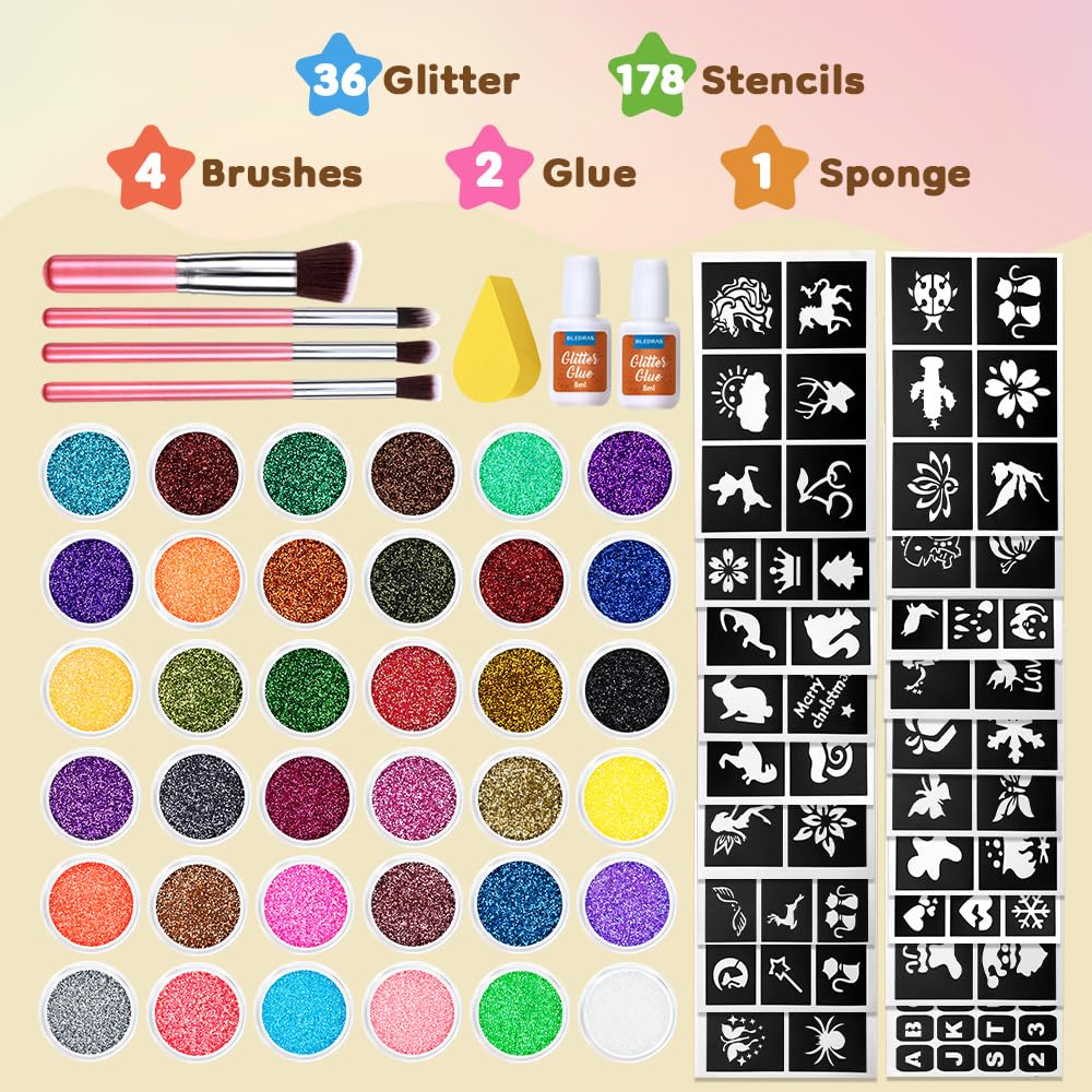 Bledras Glitter Tattoo Set on skin demonstrates waterproof wear and gentle removal