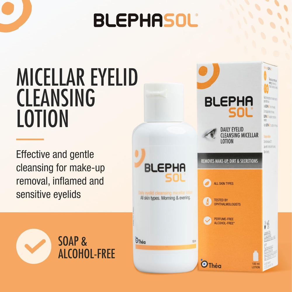 Blephasol fragrance-free formula highlights non-greasy daily eye hygiene.