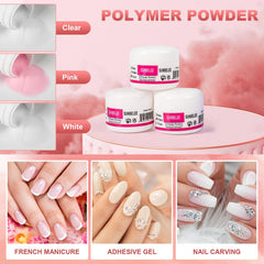 BLIFF acrylic nail kit beginners 3-color powder clear white pink for extensions.
