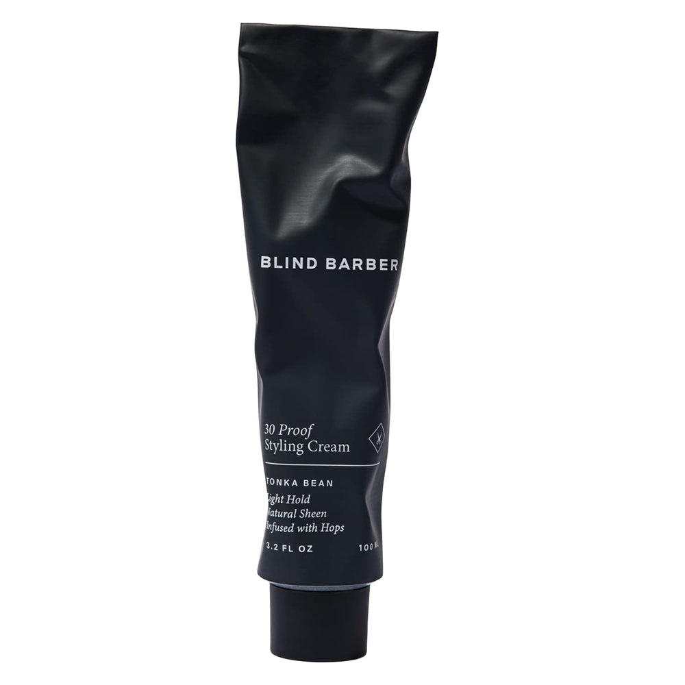 Blind Barber 30 Proof Hair Cream bottle shows clean label for easy daily styling