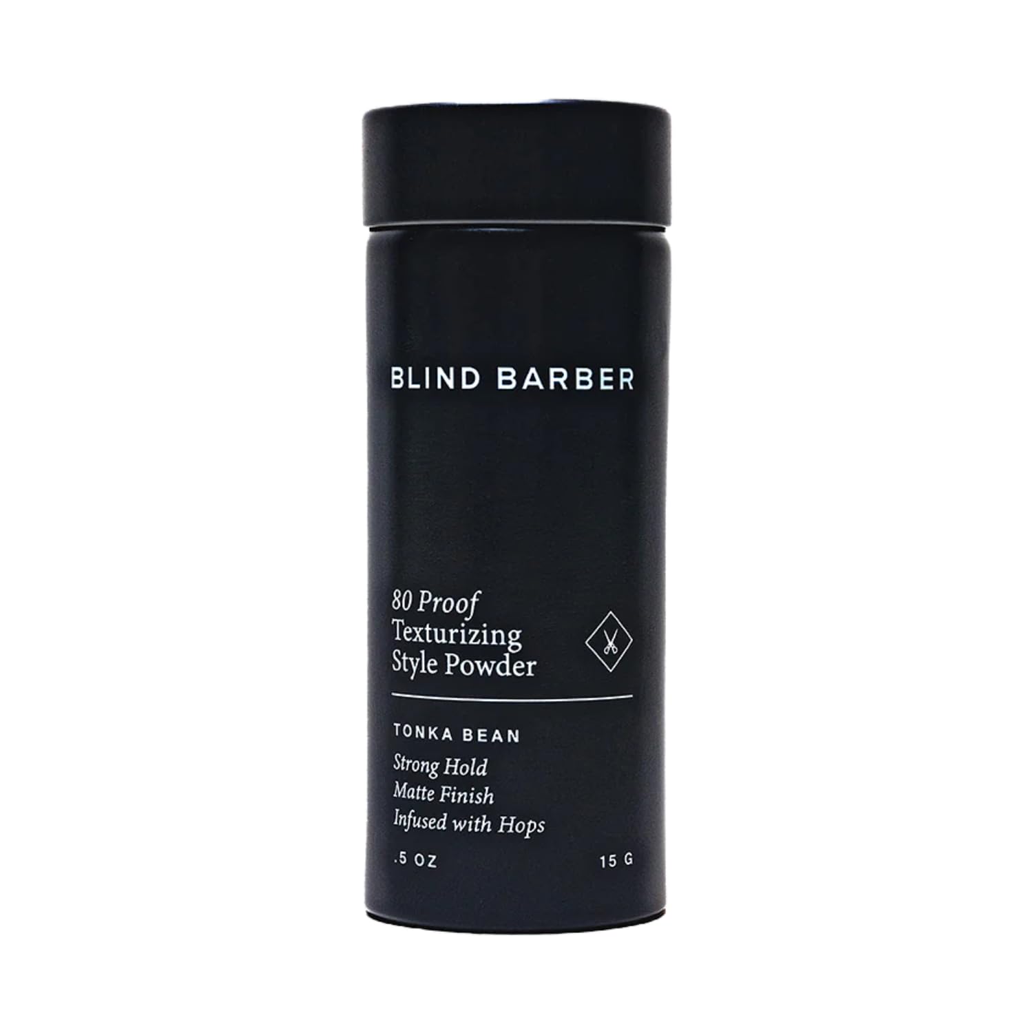 Blind Barber 80 Proof powder bottle delivers weightless volume and matte finish.