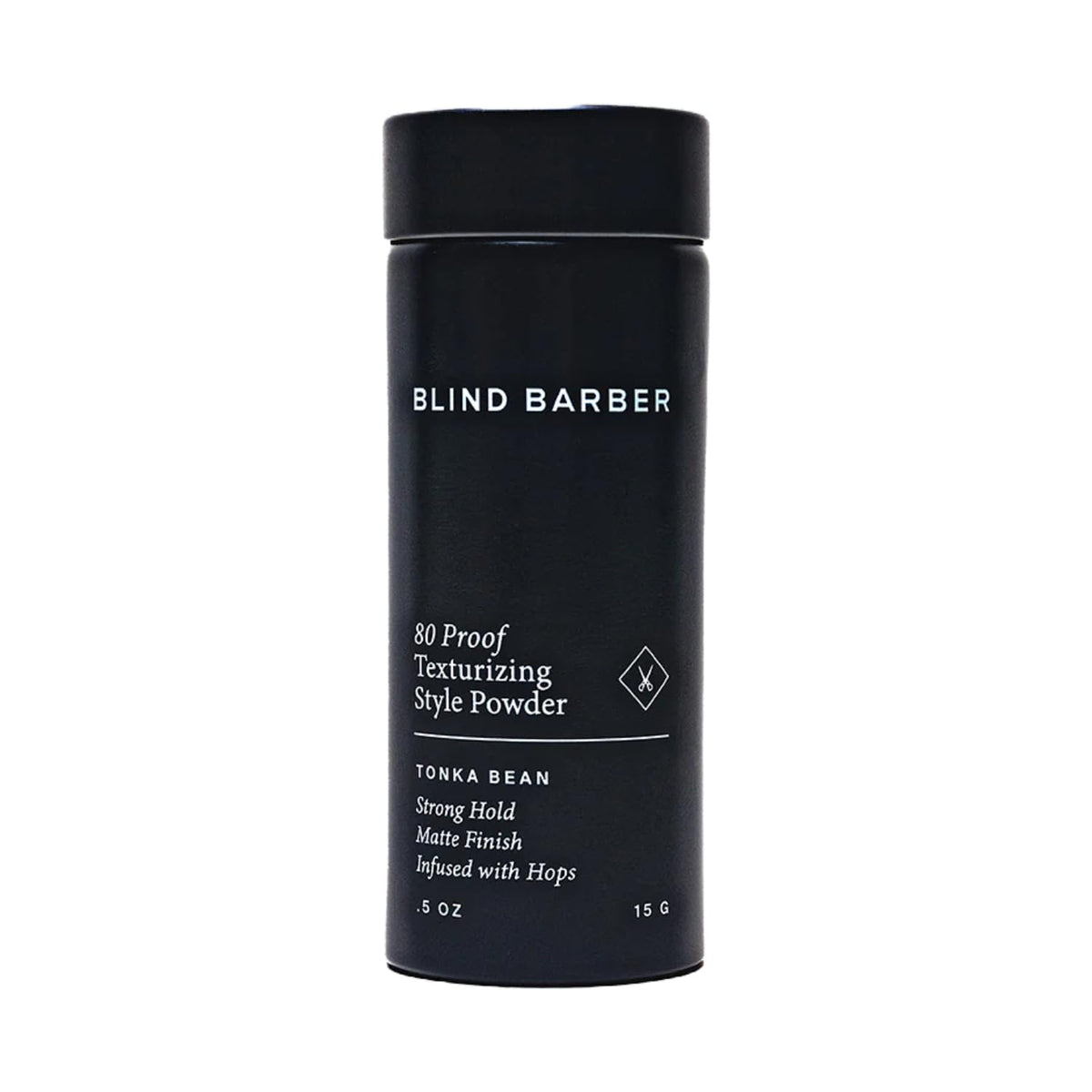 Blind Barber 80 Proof powder bottle delivers weightless volume and matte finish.