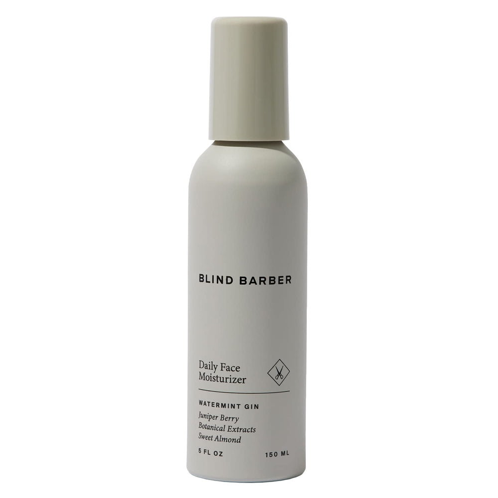 Blind Barber Daily Face Moisturizer bottle closeup highlighting hydration for balanced skin
