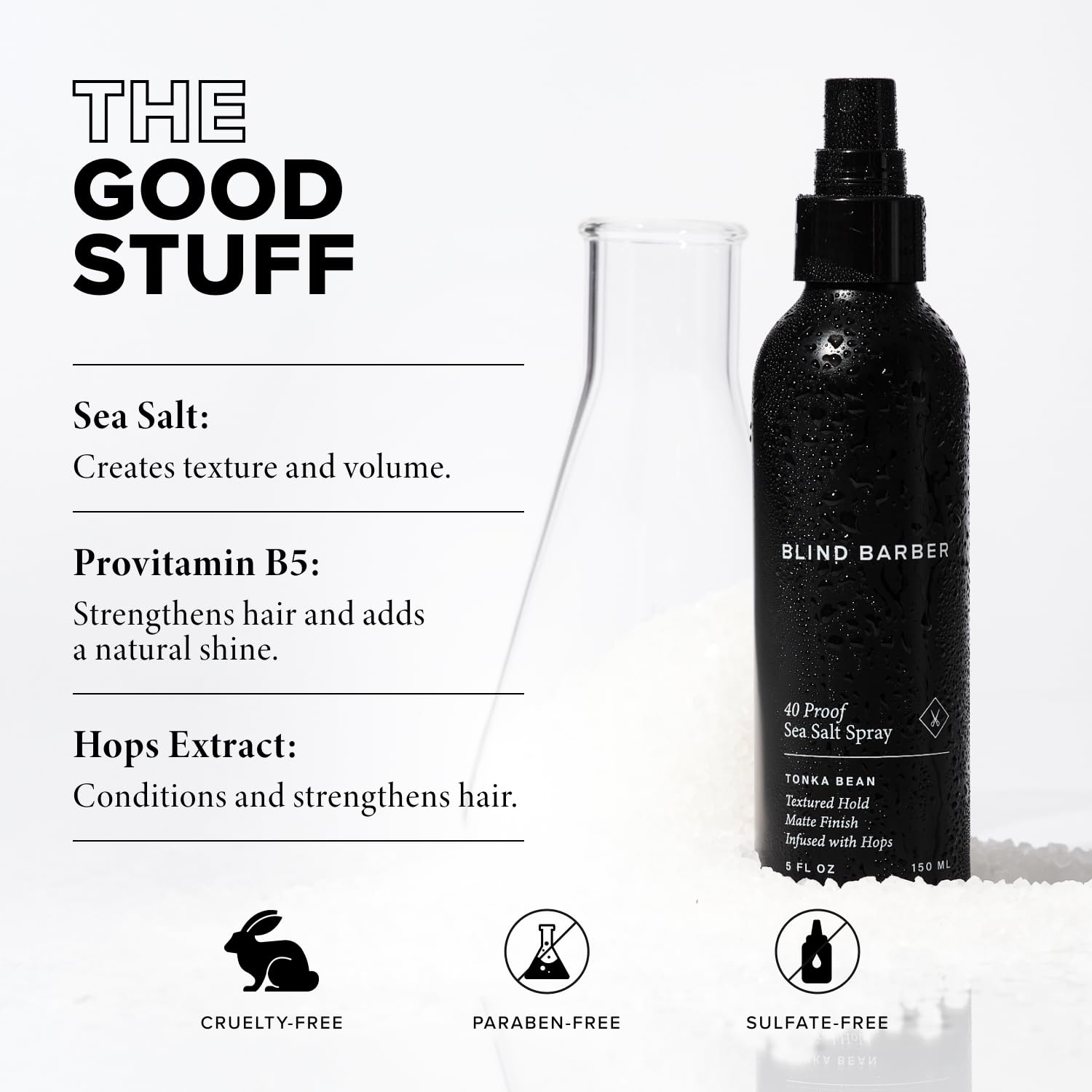 Blind Barber hops ingredient closeup emphasizes conditioning and grease-control benefits