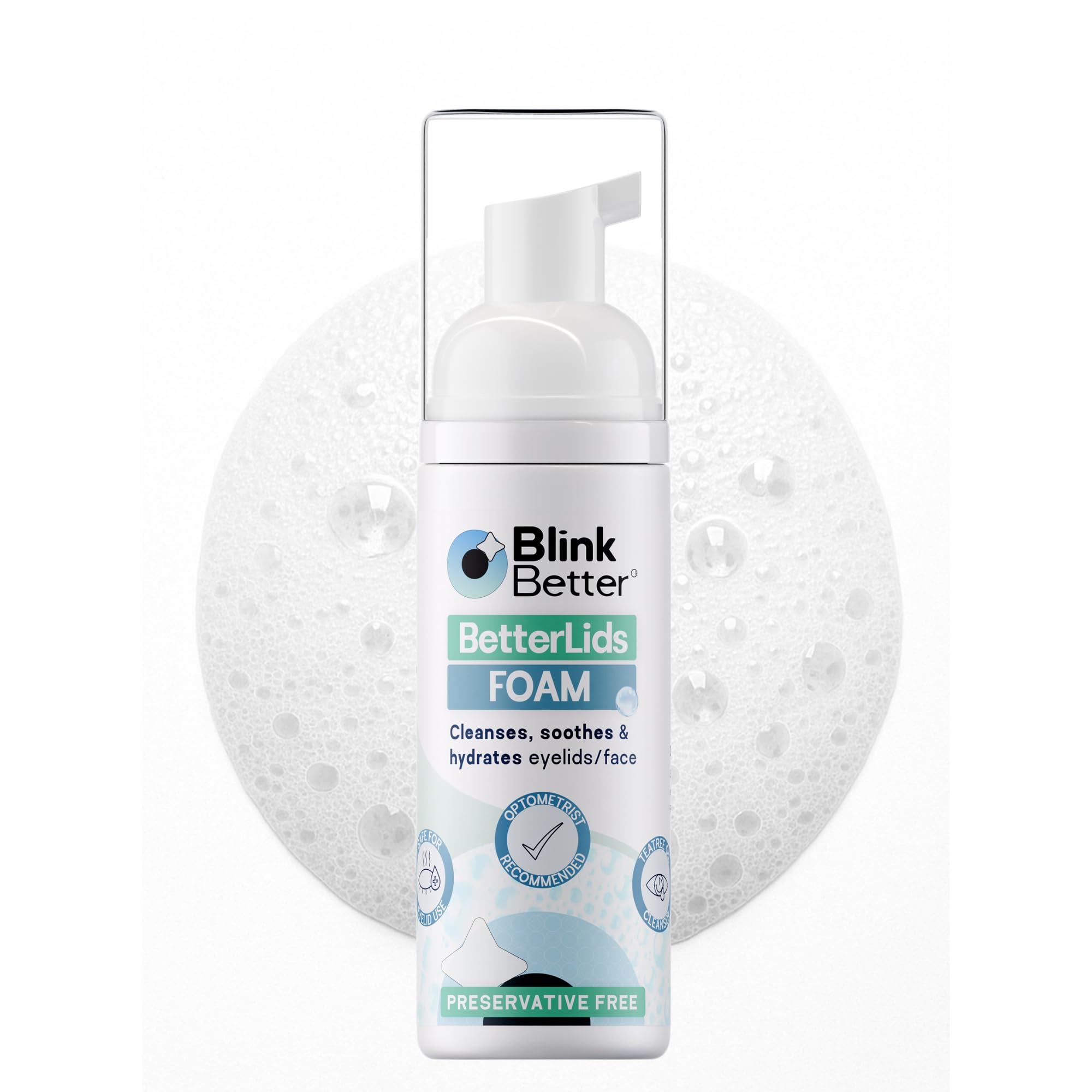 BlinkBetter BetterLids bottle with foam pour for gentle eyelid cleansing.