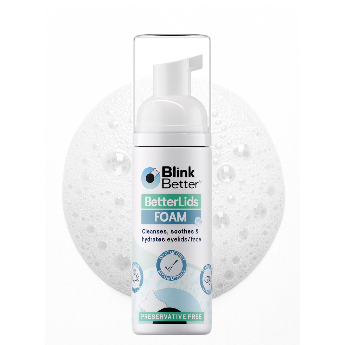 BlinkBetter BetterLids bottle with foam pour for gentle eyelid cleansing.