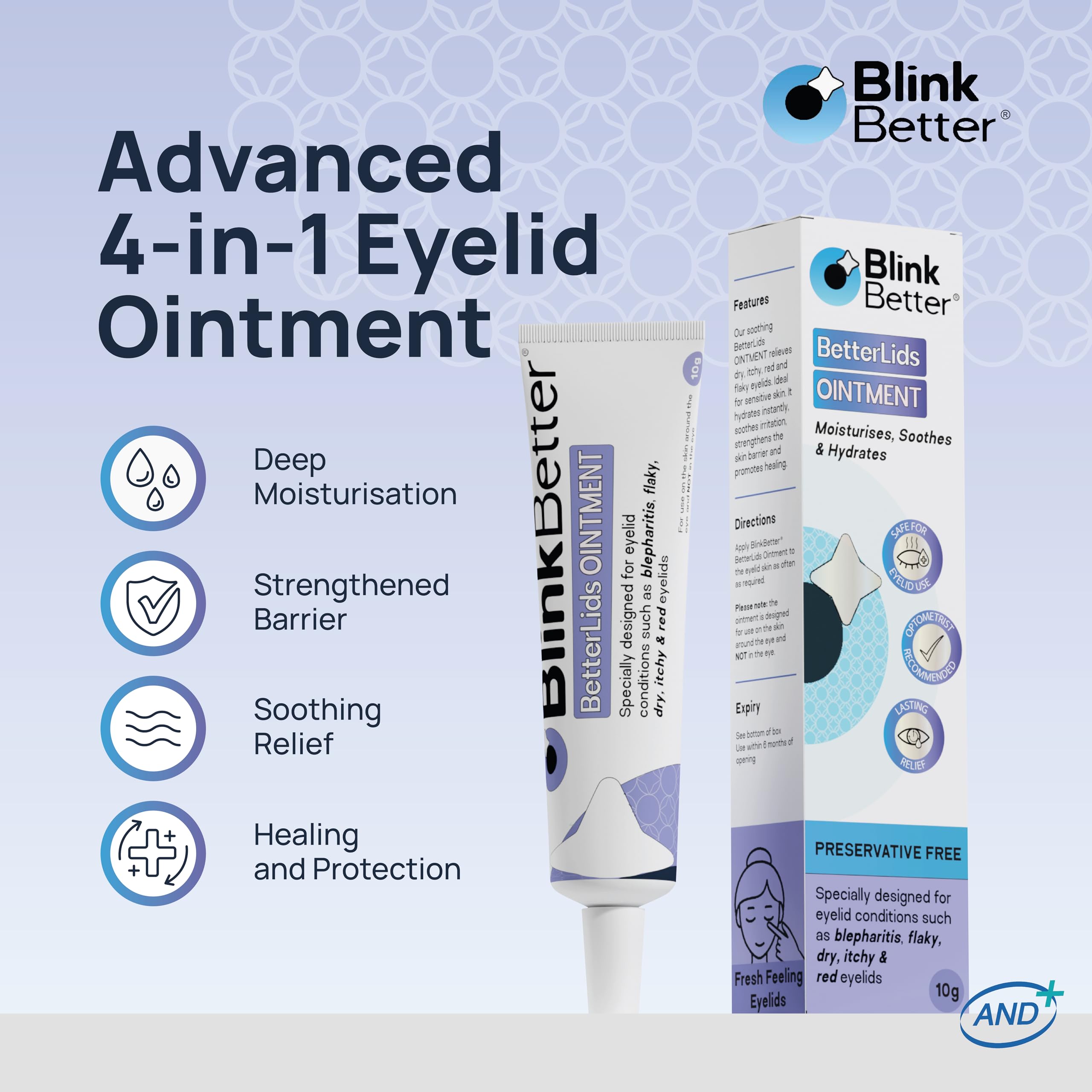 BlinkBetter BetterLids packaging on shelf highlighting oat-based hydration