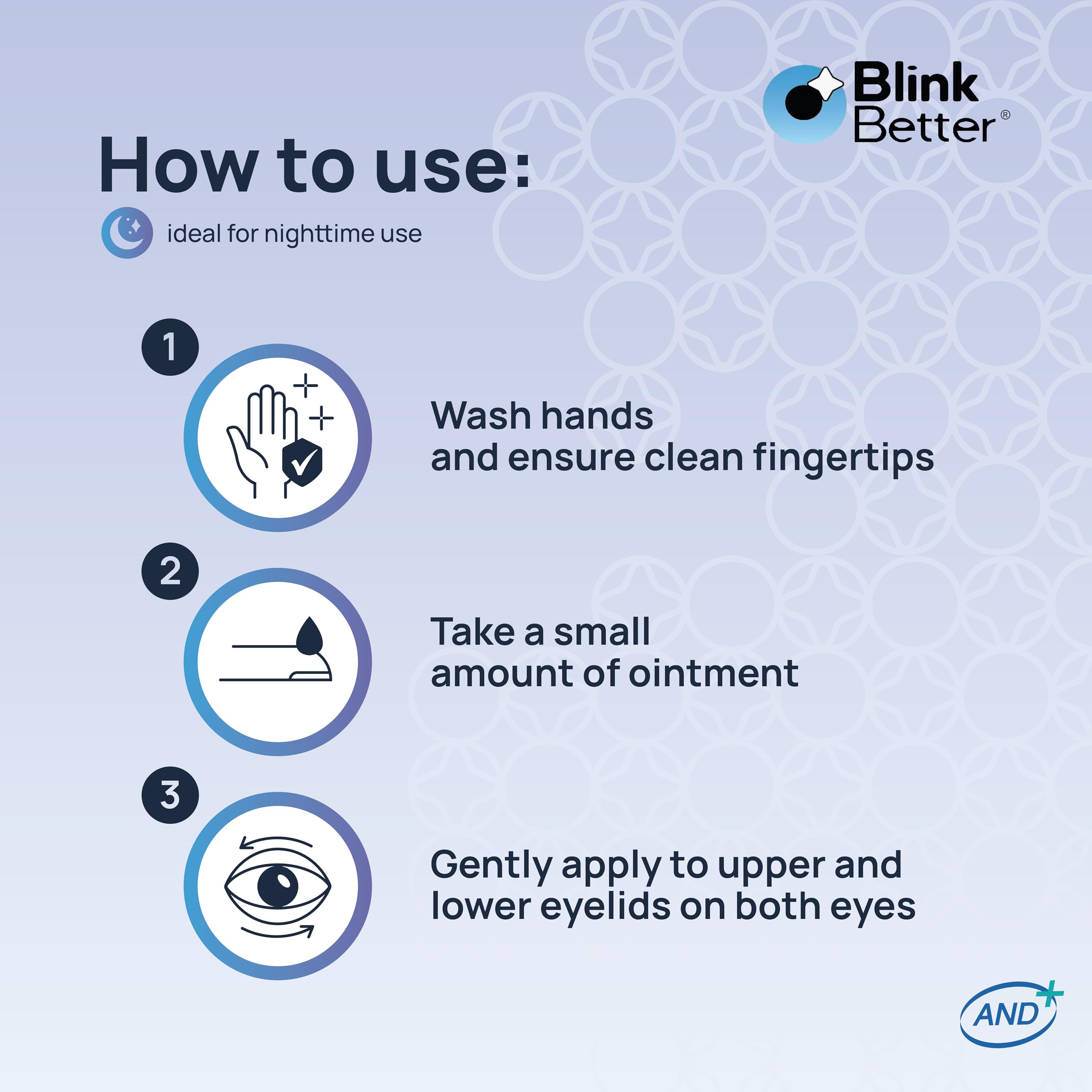 BlinkBetter BetterLids tube beside eye with Vitamin E for barrier support