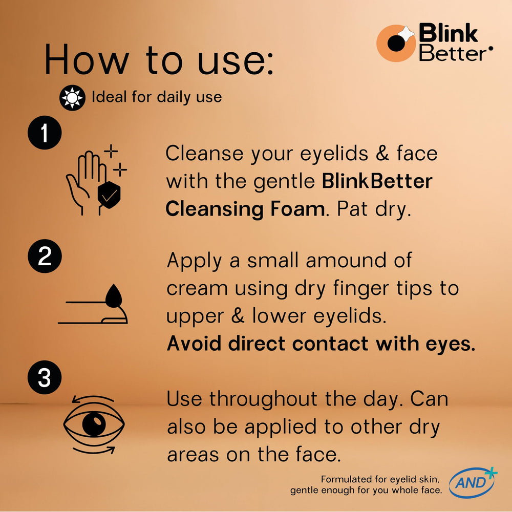 BlinkBetter Restore closeup cream texture showing lightweight, non-greasy formula.