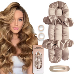 BLINKEEN jumbo heatless curler headband creates overnight voluminous curls with satin comfort.