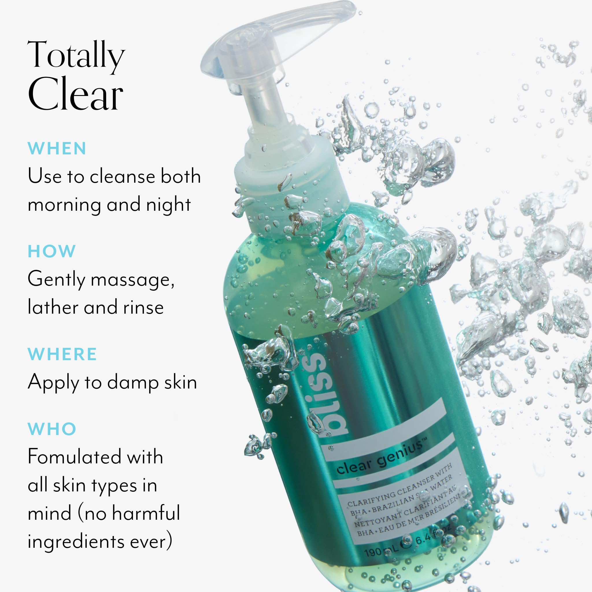 Bliss All Skin Types friendly label signals gentle cleansing for every day use.