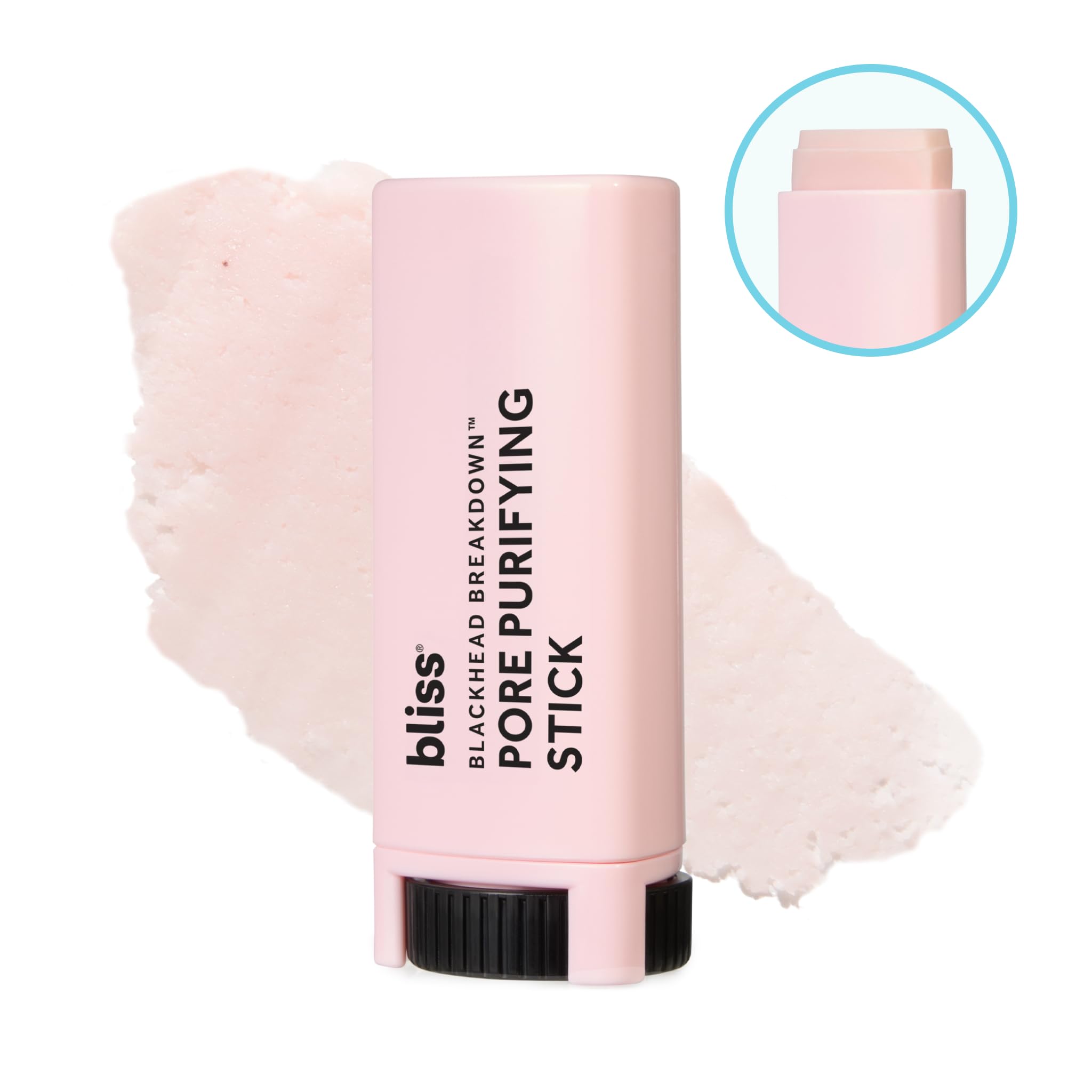 Bliss Blackhead Breakdown application scene hints at smoother, refined complexion.