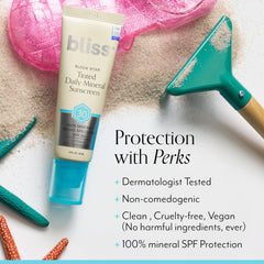 Bliss Block Star tinted sunscreen swatch on arm highlights natural look.