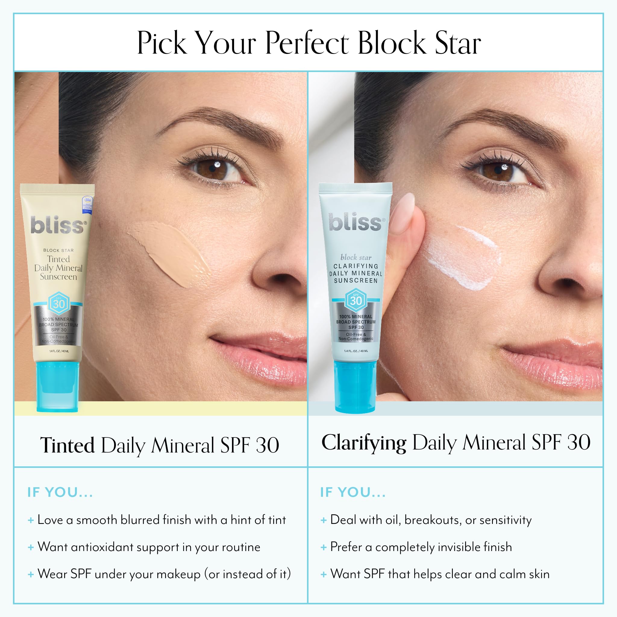 Bliss Block Star universal finish on diverse skin tones without white cast.