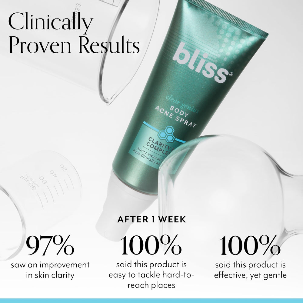 Bliss Clear Genius back-application showcases on-body treatment for blemish-prone areas