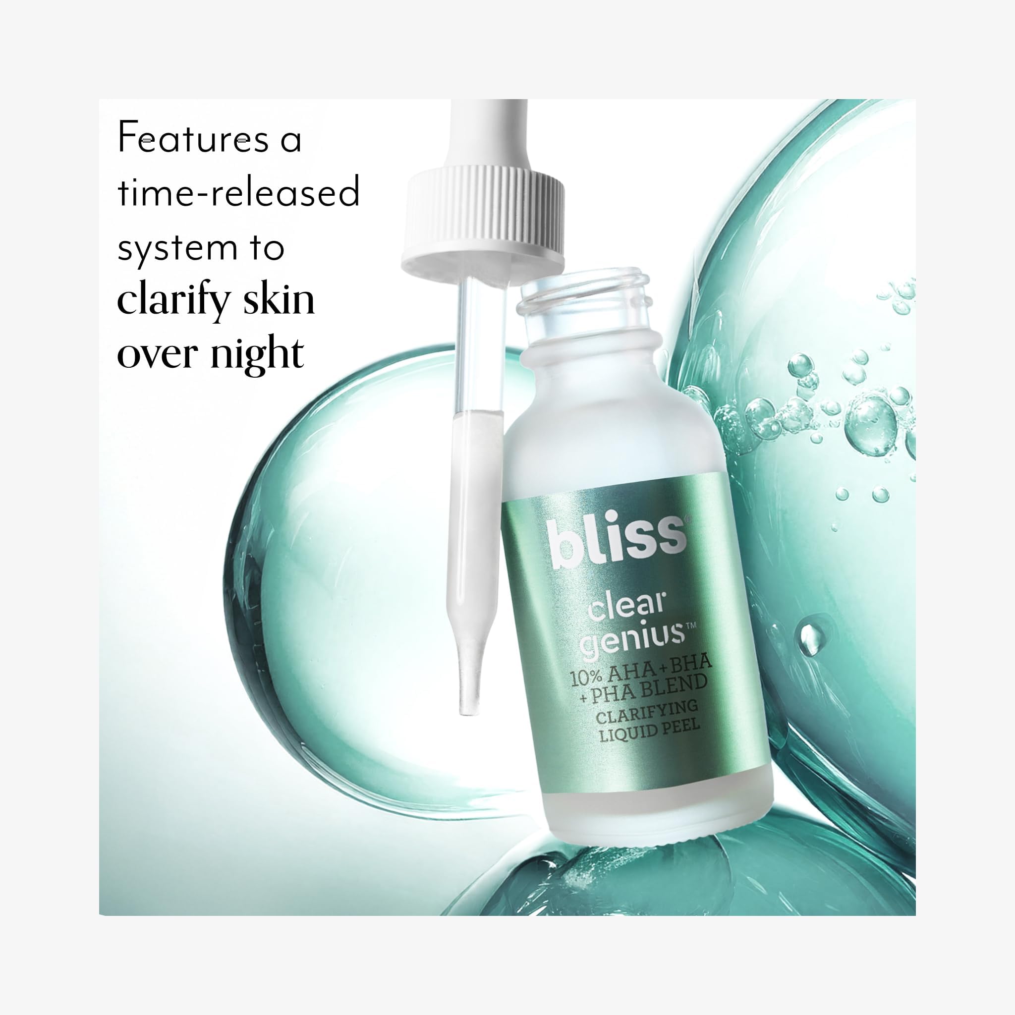 Texture on fingertip shows silky exfoliation of Bliss Clear Genius