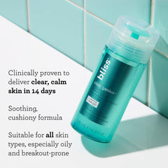 Bliss Clear Genius toner cotton pad application for gentle, leave-on cleansing.