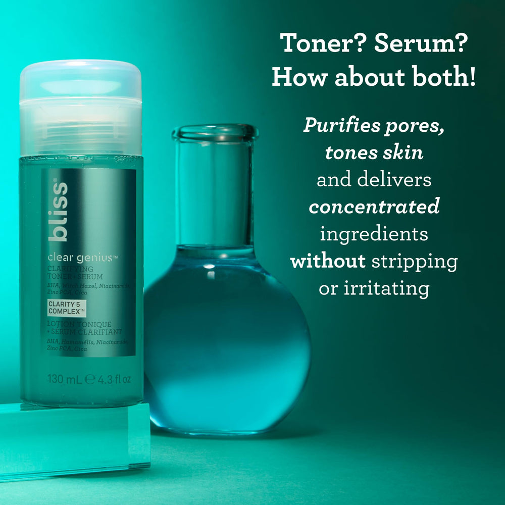 Bliss Clear Genius toner-serum pump application for daily toning and clearing pores.