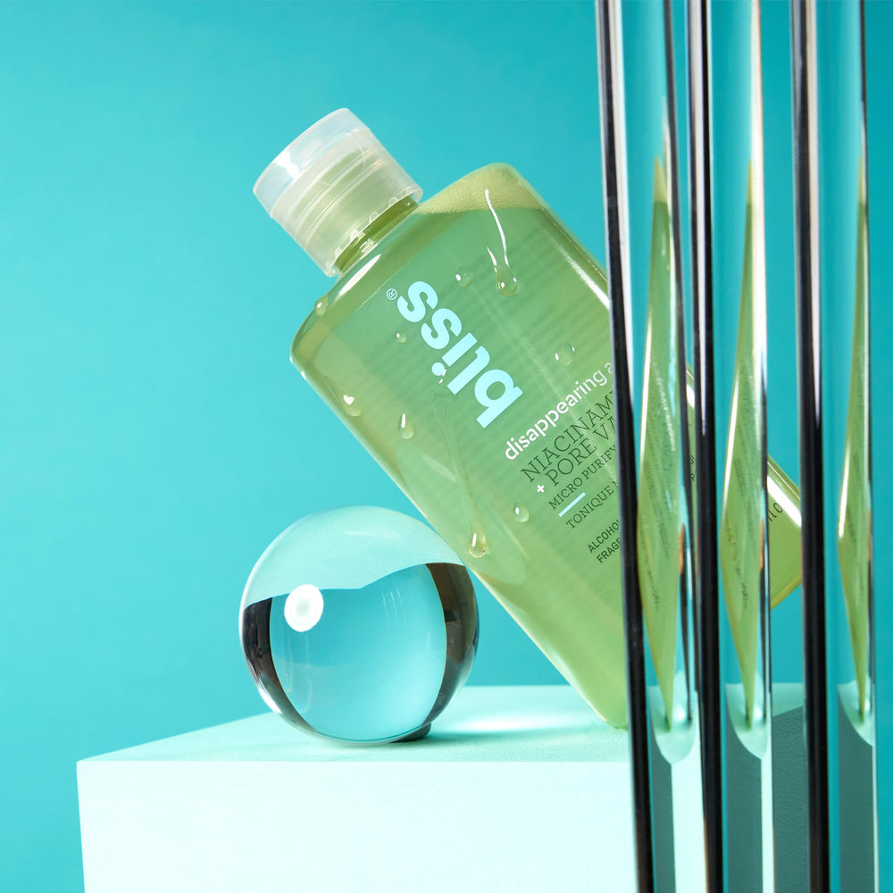 Bliss Disappearing Act Toner after-use skin looks purified and smoother.