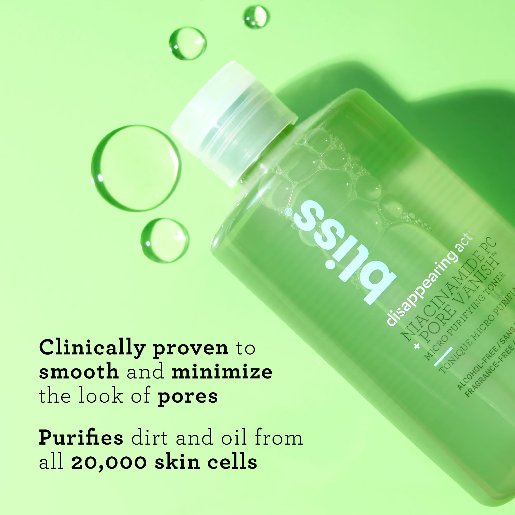 Bliss Disappearing Act Toner applied with cotton pad for pore-purifying treatment.