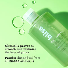 Bliss Disappearing Act Toner applied with cotton pad for pore-purifying treatment.