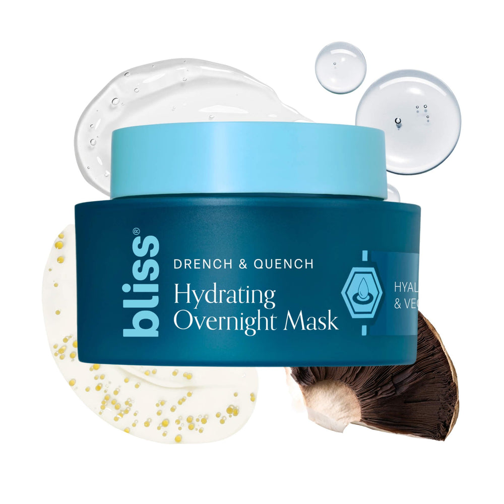 Bliss Drench & Quench overnight mask jar showing jelly texture for deep hydration