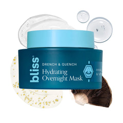 Bliss Drench & Quench overnight mask jar showing jelly texture for deep hydration