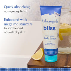 Bliss Gilmore Girls x Lemon & Sage Body Butter swatch shows creamy texture.