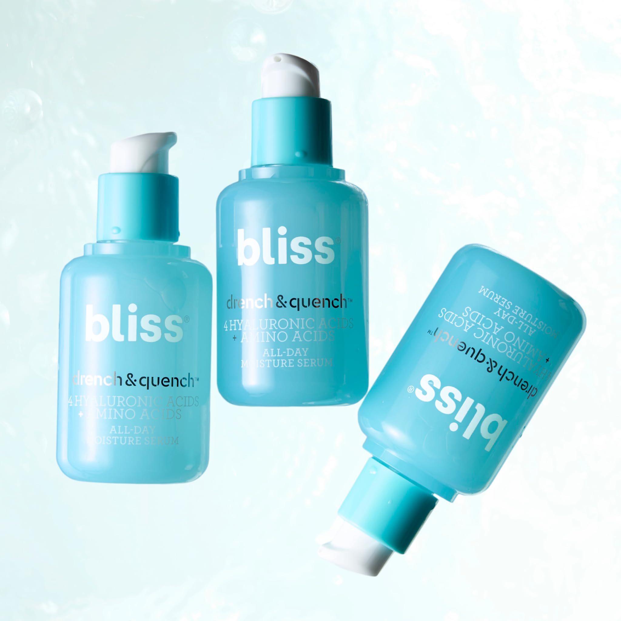 Bliss Hyaluronic Acid Drench & Quench routine shot with moisturizer