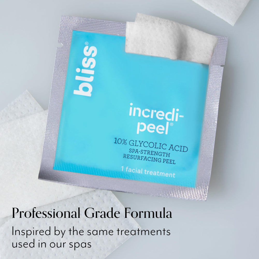 Bliss Incredi-Peel travel case open with single-use pads.